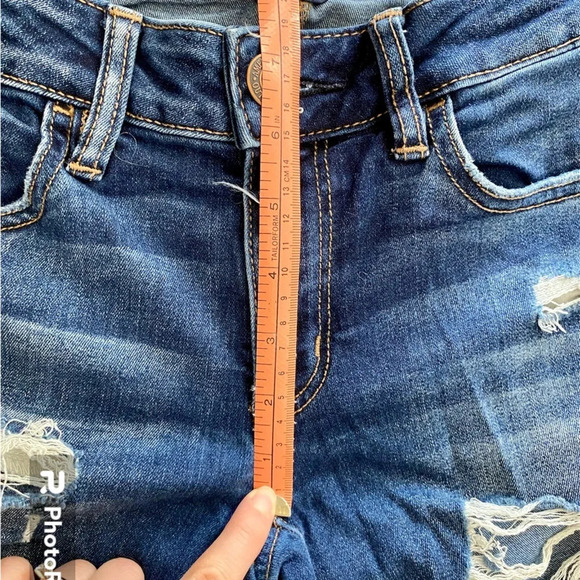 AMERICAN Eagle Dark Wash Jegging Crop Skinny Distressed  Ripped Jeans Size 0 - Picture 8 of 10